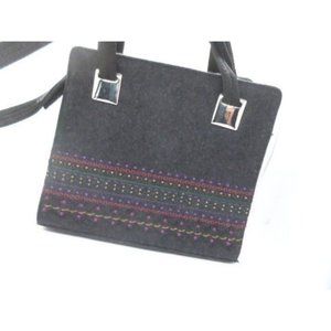 MARLO embroidered charcoal black wool felt hand purse crossbody bag